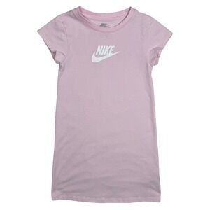 Nike Girls Pink Logo T-Shirt Dress Size 6X (6–7Y) Short Sleeve Cotton Blend